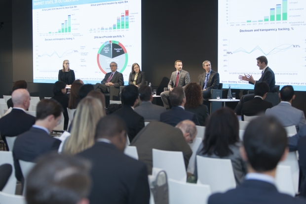 L - R: Rebecca Burns, Bank of America Merrill Lynch; Pierre Van Peteghem, Asian Development Bank; Sarah McAvoy, Bank of America; Steven Nichols, Southern Company; Drew Wolff, Starbucks, Dan Shurey, Bloomberg New Energy Finance