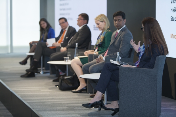 L - R: Lenora Suki, Bloomberg LP; Maurice Bauer, Luxembourg Stock Exchange; Willem Littel, BNG Bank; Stephanie Sfakianos, BNP Paribas; Vikram Puppala, Sustainalytics; Heike Reichelt, World Bank